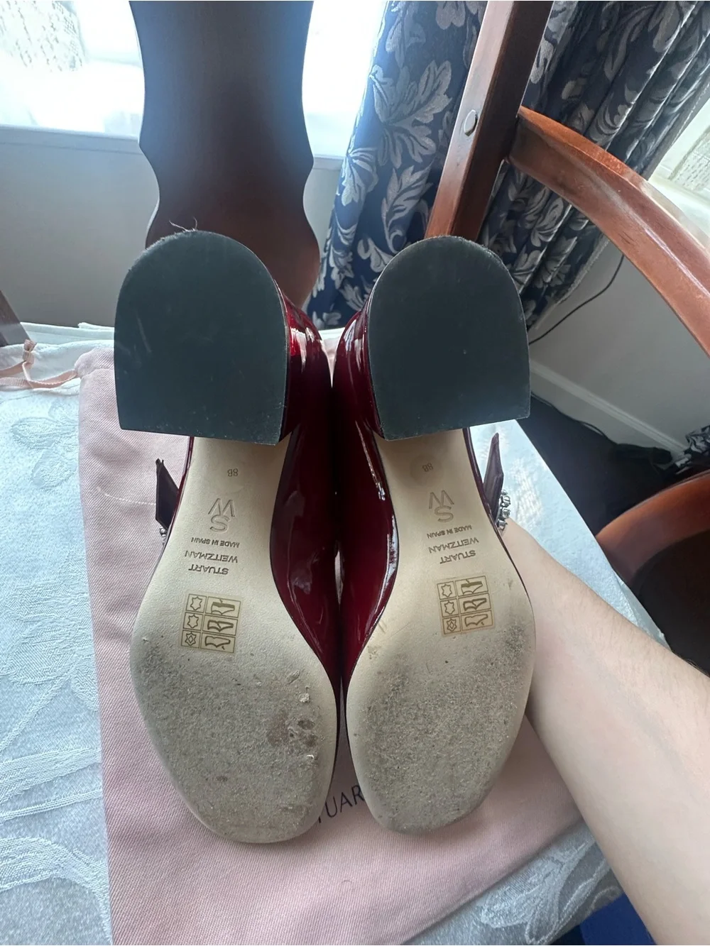 Stuart Weitzman Red Patent Leather Sloan 60 Mary Jane Heels